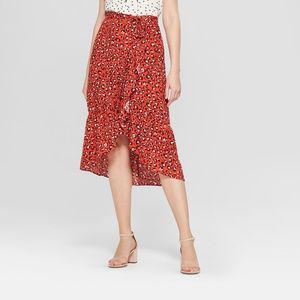 trendy A new day sm red leopard mid calf skirt